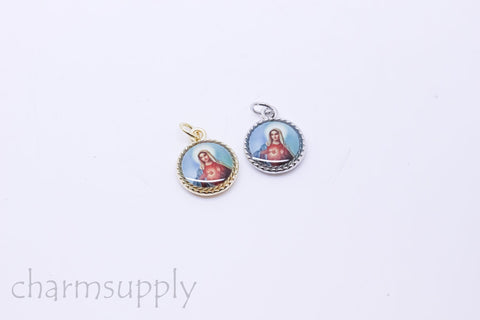 Gold or Silver Virgin Mary Picturesque Pendant,Religious Virgin Mary Charm,Glass top Set in,1 pc or 10 pcs,CPG376-CPS376