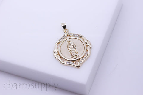 Gold Virgin Mary Clear cz Embellished Pendant, 26.5x32mm, Religious Theme Jewelry, 1 pc or 10 pcs, WHOLESALE,CPG196