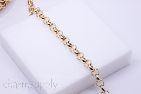 Gold Large Rolo Chain, 7.0 Rolo, Thick Rolo Chain, Gold Chain Jewelry, 1 ft, 10 ft, or 30 ft, WHOESALE, CHG042