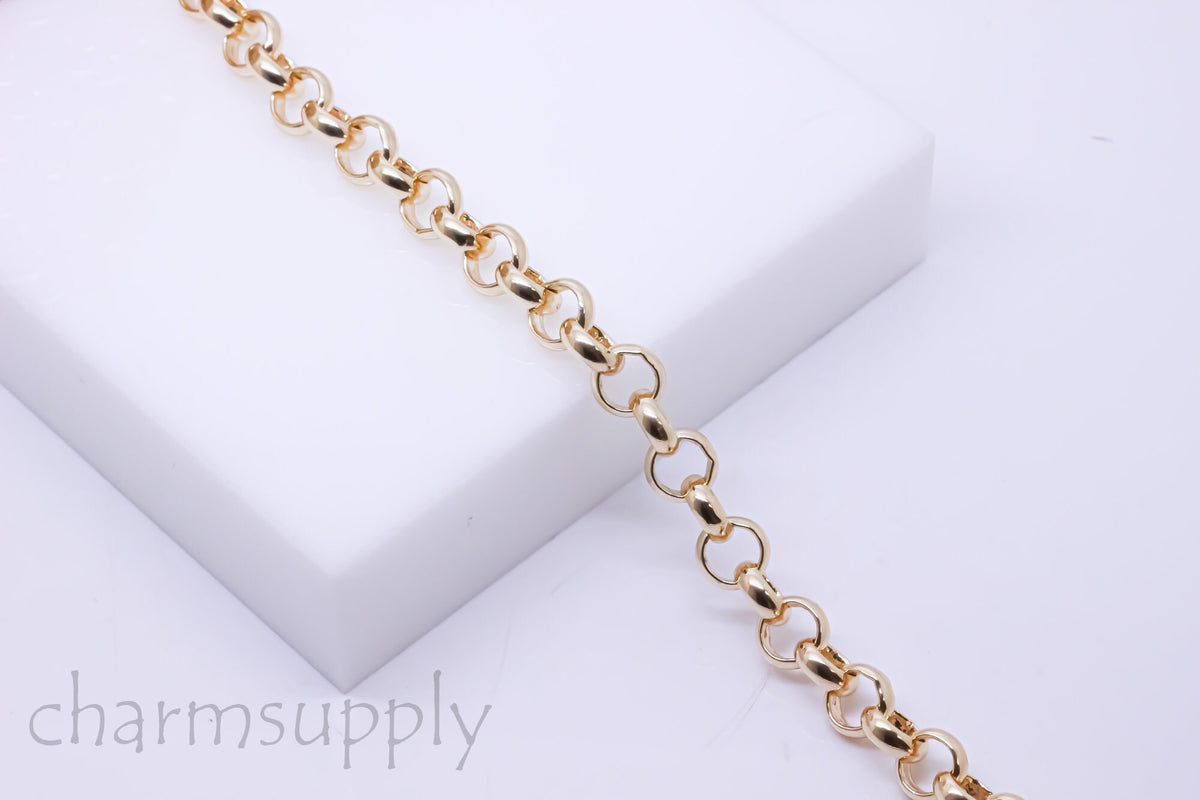 Gold Large Rolo Chain, 7.0 Rolo, Thick Rolo Chain, Gold Chain Jewelry, 1 ft, 10 ft, or 30 ft, WHOESALE, CHG042