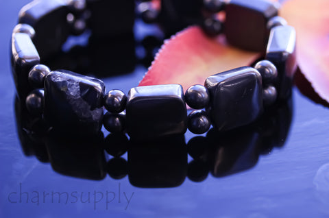Natural Shungite Handmade Bracelet, Square plus Round, 14mm Square,6mm Round, Stretchable Bracelet, Gift Idea, Shungite Gift, EMF Protection