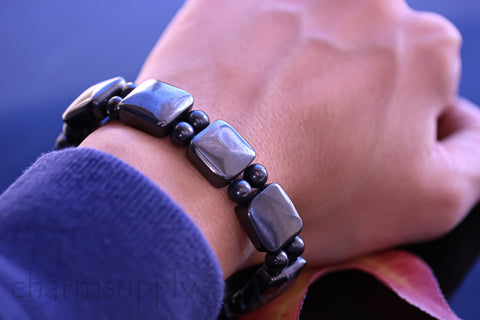 Natural Shungite Handmade Bracelet, Square plus Round, 14mm Square,6mm Round, Stretchable Bracelet, Gift Idea, Shungite Gift, EMF Protection