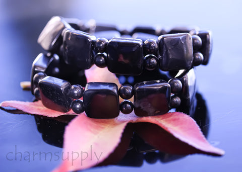 Natural Shungite Handmade Bracelet, Square plus Round, 14mm Square,6mm Round, Stretchable Bracelet, Gift Idea, Shungite Gift, EMF Protection