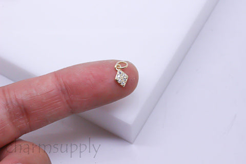 Gold or Silver Tiny Delicate Diamond Shape Cz Set Charm, Little Danglings, 5x8mm, Jewelry Making, 1 pc or 10 pcs, WHOLESALE,CPG244-CPS244