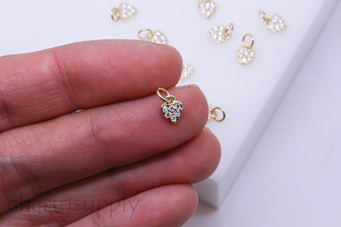 Gold or Silver Tiny Delicate Heart Shape Cz Set Charm, Little Danglings, 5mm, Jewelry Making, 1 pc or 10 pcs, WHOLESALE,CPG086,CPS086