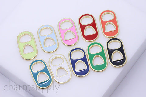Gold Trim Colorful Enamel Soda Cap pendant,20x11mm, Can Tap, Soda Tap, Pull Tap, Enamel Jewelry Parts, 1 pc or 10 pcs, WHOLESALE, MP24-10077