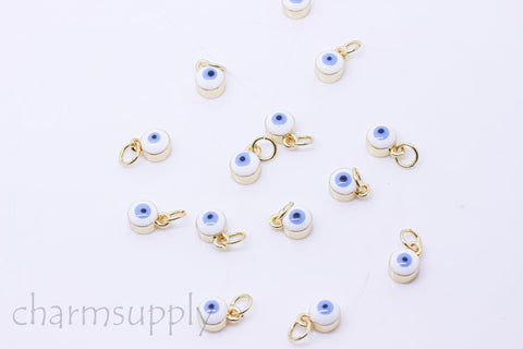 -5 pcs Gold Enamel Evil Eye Charm, 6mm enamel Drops, 5 colors, Gold backing, set in style, 5pcs , WHOLESALE,CPG149