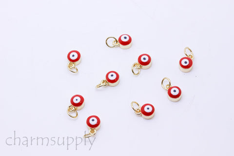 -5 pcs Gold Enamel Evil Eye Charm, 6mm enamel Drops, 5 colors, Gold backing, set in style, 5pcs , WHOLESALE,CPG149