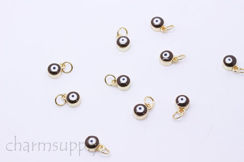 -5 pcs Gold Enamel Evil Eye Charm, 6mm enamel Drops, 5 colors, Gold backing, set in style, 5pcs , WHOLESALE,CPG149