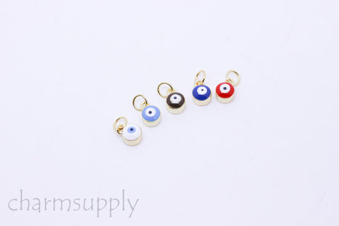-5 pcs Gold Enamel Evil Eye Charm, 6mm enamel Drops, 5 colors, Gold backing, set in style, 5pcs , WHOLESALE,CPG149
