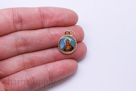 Gold or Silver Virgin Mary Picturesque Pendant,Religious Virgin Mary Charm,Glass top Set in,1 pc or 10 pcs,CPG376-CPS376