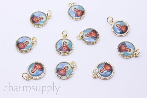 Gold or Silver Virgin Mary Picturesque Pendant,Religious Virgin Mary Charm,Glass top Set in,1 pc or 10 pcs,CPG376-CPS376