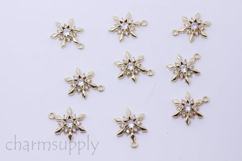 Gold or Silver Snow Flake cz embellished Pendant, Sparkly and Festive Ornament, 15mm, Snowflake Pendant,1 or 10 pcs,WHOLESALE,CPG392-CPS392