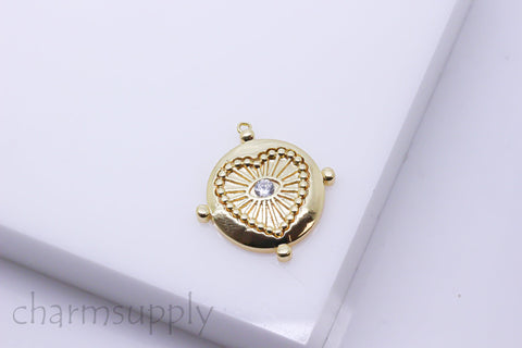 Gold or Silver Large Heart engraved pattern Evil eye Pendant, Eye Guardian from Harm, 25mm, 1 pc or 10 pieces, WHOLESALE,CPG002,CPS002