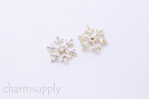 Gold or Silver Snow Flake cz embellished Pendant, Sparkly and Festive Ornament, 20mm, Snowflake Pendant,1 or 10 pcs,WHOLESALE,CPG391-CPS391
