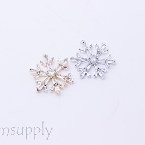 Gold or Silver Snow Flake cz embellished Pendant, Sparkly and Festive Ornament, 20mm, Snowflake Pendant,1 or 10 pcs,WHOLESALE,CPG391-CPS391