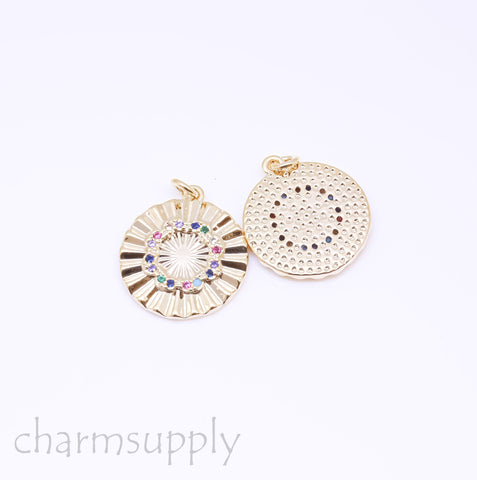 Gold Wavy Rainbow Circle Infinity cz Charm, 15mm, Wavy Rainbow Pendant, Rainbow Circle Necklace, 1 pc or 10 pcs, WHOLESALE,CPG390