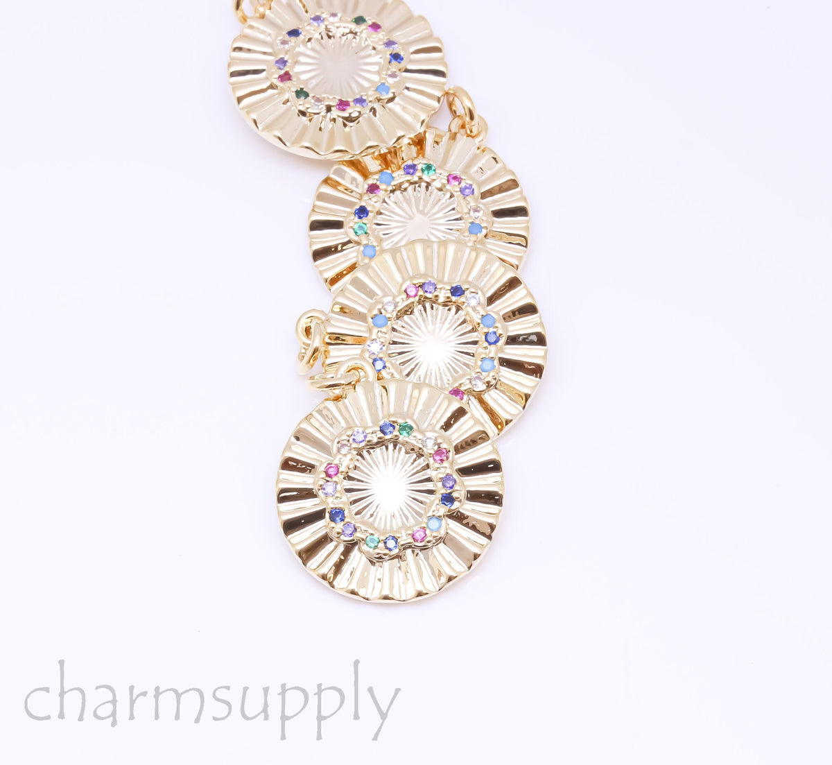 Gold Wavy Rainbow Circle Infinity cz Charm, 15mm, Wavy Rainbow Pendant, Rainbow Circle Necklace, 1 pc or 10 pcs, WHOLESALE,CPG390