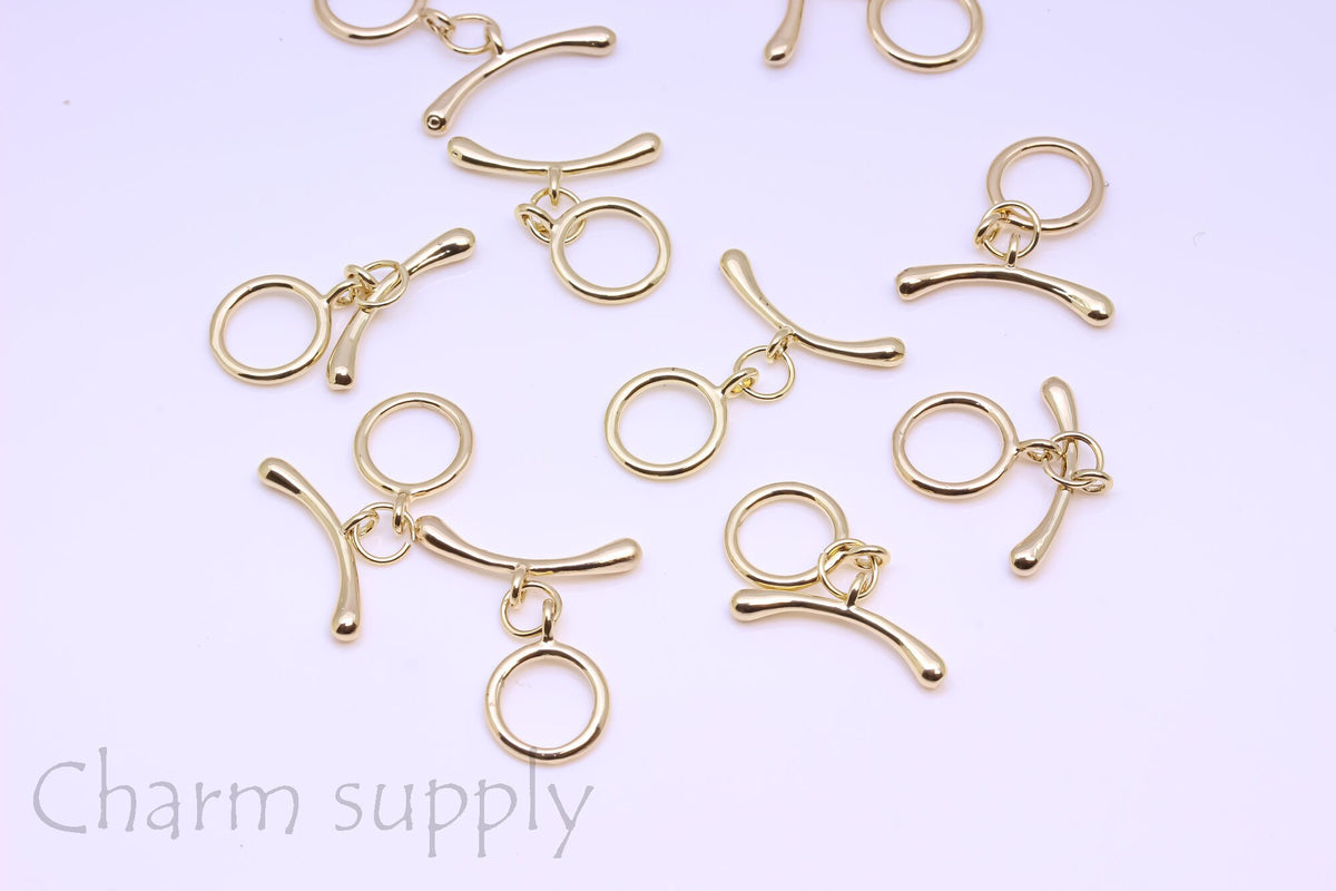 Gold or Silver Plain Toggle Clasp, Y Toggle Clasp, plain toggle clasp parts, 10mm, 1 set or 10 sets, WHOLESALE, CLG037,CLS037