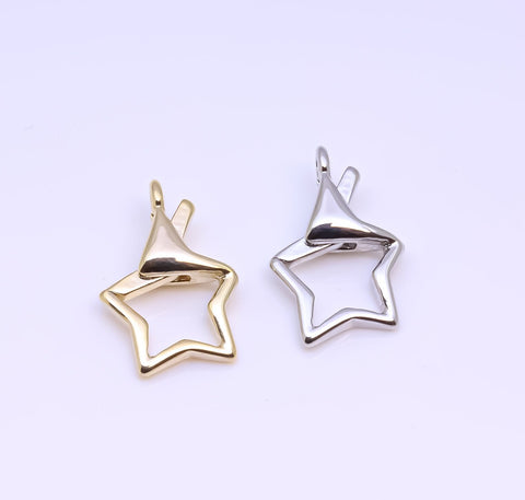 Gold or Silver Open Star Lobster Clasp, 15x11mm, Open Star Lobster Clasp, Star Charm Enhancer Clasp, 1 pc or 10 pcs, WHOLESALE, PBC-10042