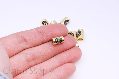 Gold black Enamel Eye Bead, 9.3x6.5mm, Double Sided, Enamel Black Eye Bead, 1 pc or 10 pcs, WHOLESALE, MP24-10085