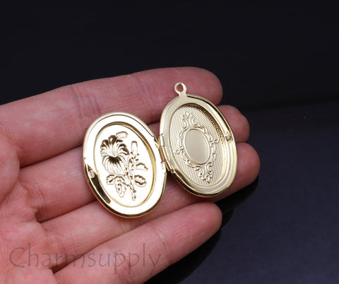 Large Gold Rose Pattern Oval Love Locket Pendant,Rose Pattern Oval Locket Pendant, Love Lockets, 1 pc,5pcs,10 pcs, WHOLESALE,CPG699