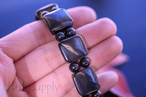Natural Shungite Handmade Bracelet, Square plus Round, 14mm Square,6mm Round, Stretchable Bracelet, Gift Idea, Shungite Gift, EMF Protection