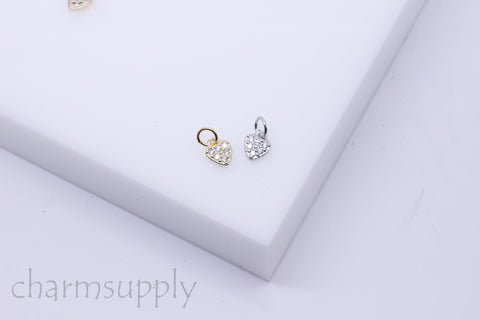 Gold or Silver Tiny Delicate Heart Shape Cz Set Charm, Little Danglings, 5mm, Jewelry Making, 1 pc or 10 pcs, WHOLESALE,CPG086,CPS086