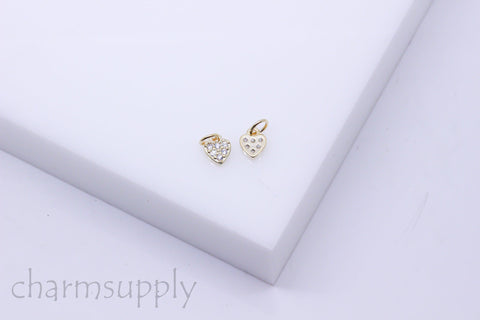 Gold or Silver Tiny Delicate Heart Shape Cz Set Charm, Little Danglings, 5mm, Jewelry Making, 1 pc or 10 pcs, WHOLESALE,CPG086,CPS086