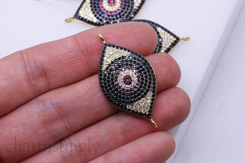 Beautiful Colorful Sparkly Evil eye Connector,36x18mm, Eye Bracelet Connector, Eye Guardian, Big Size, 1 pc or 10 pcs, WHOLESALE, MP8-100171