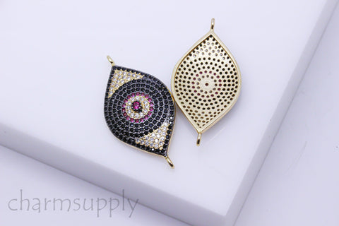 Beautiful Colorful Sparkly Evil eye Connector,36x18mm, Eye Bracelet Connector, Eye Guardian, Big Size, 1 pc or 10 pcs, WHOLESALE, MP8-100171