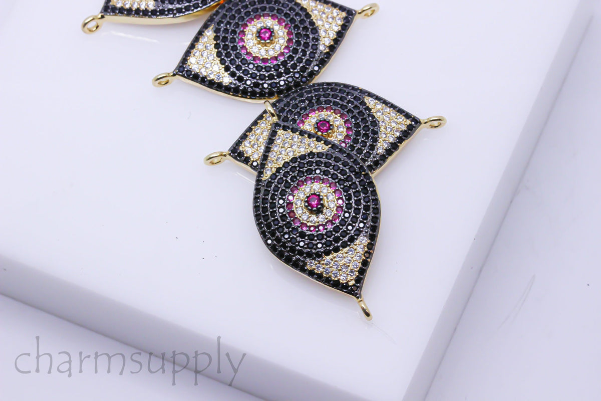Beautiful Colorful Sparkly Evil eye Connector,36x18mm, Eye Bracelet Connector, Eye Guardian, Big Size, 1 pc or 10 pcs, WHOLESALE, MP8-100171
