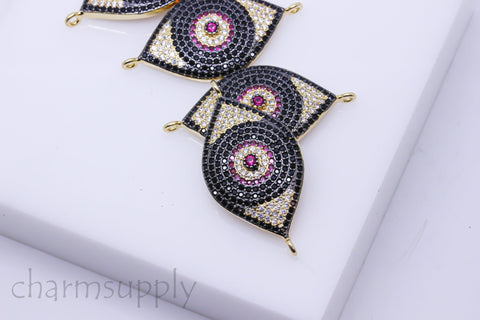 Beautiful Colorful Sparkly Evil eye Connector,36x18mm, Eye Bracelet Connector, Eye Guardian, Big Size, 1 pc or 10 pcs, WHOLESALE, MP8-100171