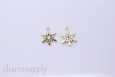 Gold or Silver Snow Flake cz embellished Pendant, Sparkly and Festive Ornament, 15mm, Snowflake Pendant,1 or 10 pcs,WHOLESALE,CPG392-CPS392