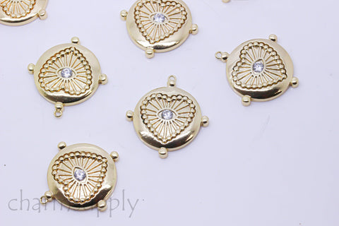 Gold or Silver Large Heart engraved pattern Evil eye Pendant, Eye Guardian from Harm, 25mm, 1 pc or 10 pieces, WHOLESALE,CPG002,CPS002