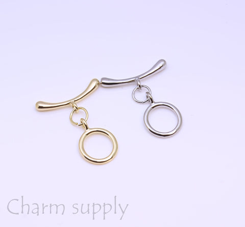 Gold or Silver Plain Toggle Clasp, Y Toggle Clasp, plain toggle clasp parts, 10mm, 1 set or 10 sets, WHOLESALE, CLG037,CLS037