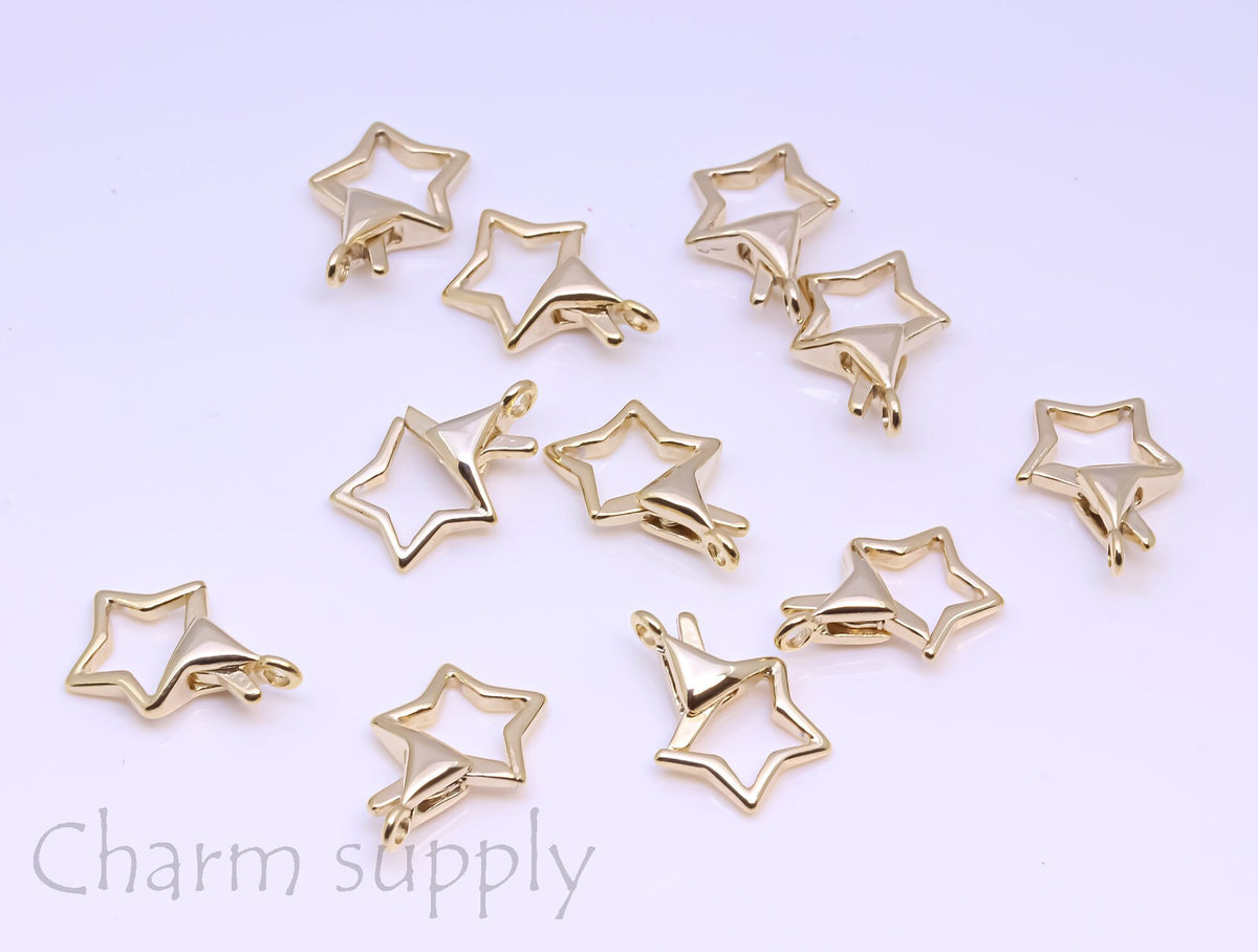 Gold or Silver Open Star Lobster Clasp, 15x11mm, Open Star Lobster Clasp, Star Charm Enhancer Clasp, 1 pc or 10 pcs, WHOLESALE, PBC-10042