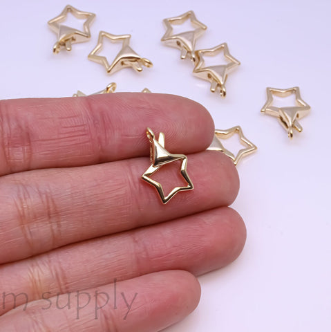 Gold or Silver Open Star Lobster Clasp, 15x11mm, Open Star Lobster Clasp, Star Charm Enhancer Clasp, 1 pc or 10 pcs, WHOLESALE, PBC-10042