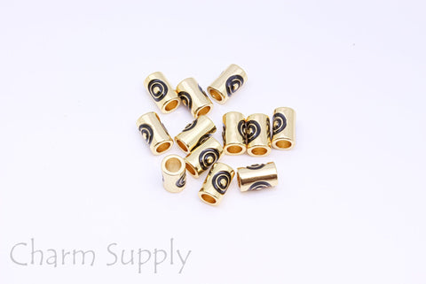 Gold black Enamel Eye Bead, 9.3x6.5mm, Double Sided, Enamel Black Eye Bead, 1 pc or 10 pcs, WHOLESALE, MP24-10085