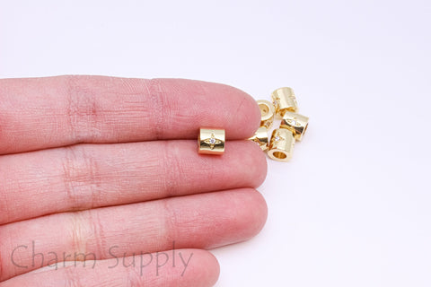 Gold Star Pave Bead, 6x6.5mm, Double Sided, Starburst cz Bead, Great for hiding knots, 1 pc or 10 pcs, WHOLESALE, MP14-10021