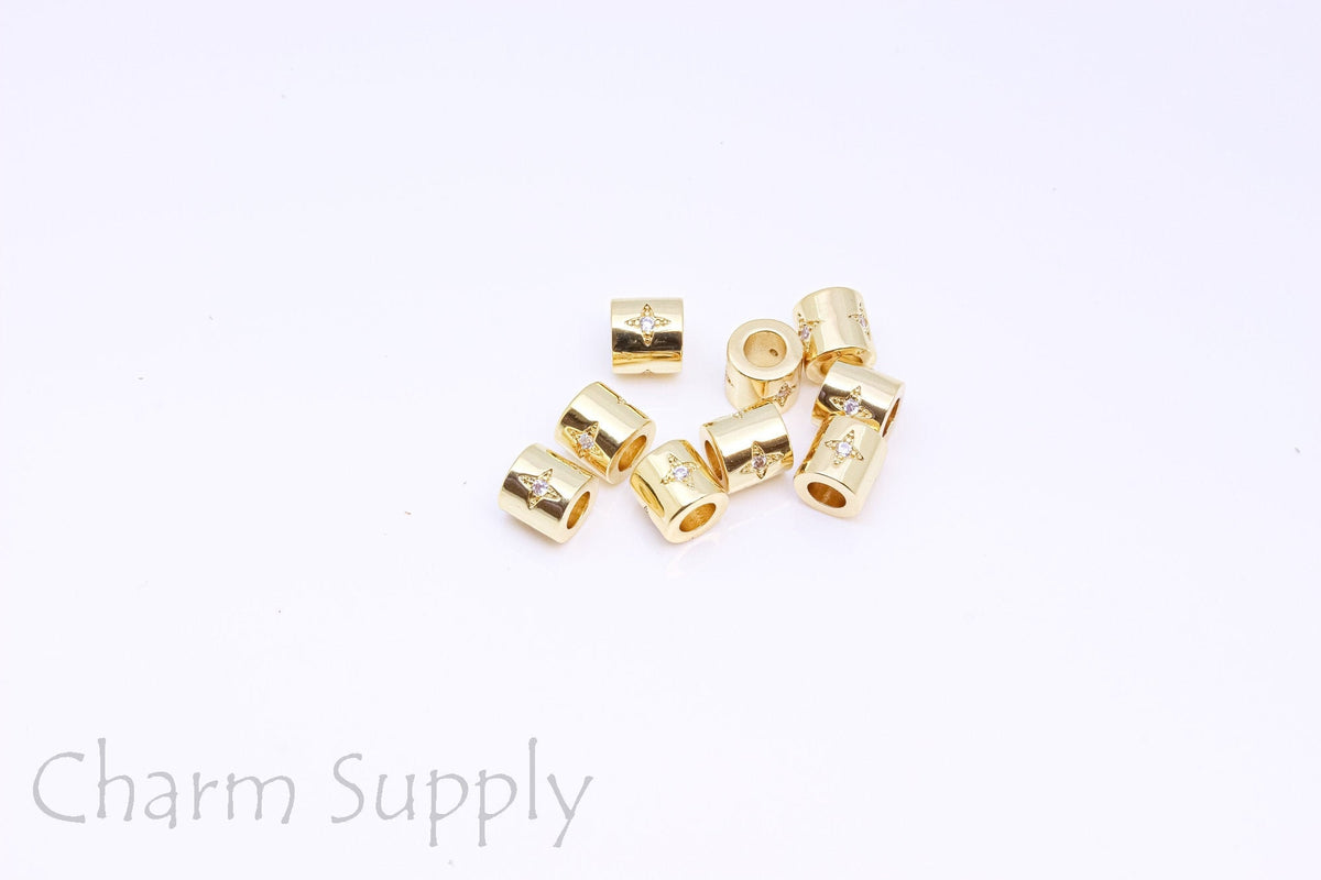 Gold Star Pave Bead, 6x6.5mm, Double Sided, Starburst cz Bead, Great for hiding knots, 1 pc or 10 pcs, WHOLESALE, MP14-10021