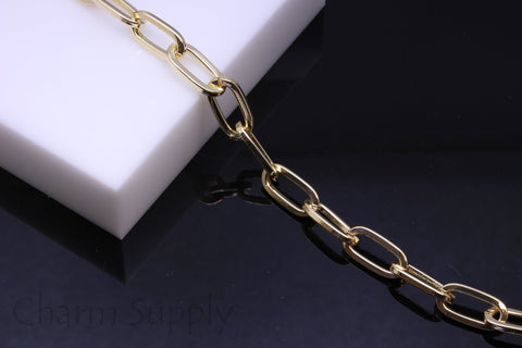 Gold Rectangle Boxy Chain, 15x8mm, gold thick Link Chain, Gold Bulky Rectangle Chain, 1ft, 10 ft, 30ft, WHOLESALE CHG037