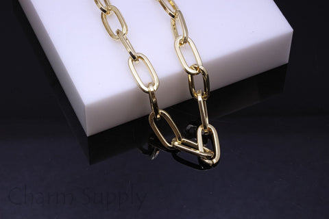 Gold Rectangle Boxy Chain, 15x8mm, gold thick Link Chain, Gold Bulky Rectangle Chain, 1ft, 10 ft, 30ft, WHOLESALE CHG037