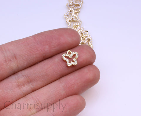 Gold or Silver Little Butterfly cz charm, 9.5x8mm, butterfly jewelry, endless potential, 1 pc or 10 pcs, WHOLESALE,CPG075