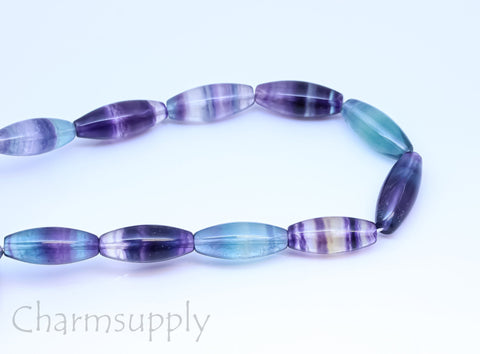 -AAA Top Quality Rainbow Fluorite 20x8mm Puffy Rice bead,Rainbow veins, beautiful vein patterns,15.5 inches, Full Strand, WHOLESALE, FLU-1012