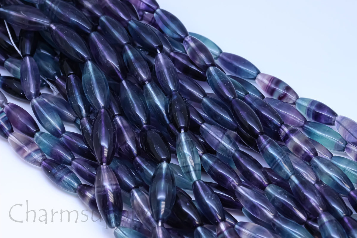 -AAA Top Quality Rainbow Fluorite 20x8mm Puffy Rice bead,Rainbow veins, beautiful vein patterns,15.5 inches, Full Strand, WHOLESALE, FLU-1012