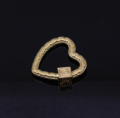 Gold or Silver Engraved Pattern Textured Open Heart Carabiner, mm, Carabiner screw clasp, 1 pc or 10 pcs, WHOLESALE, MP21-10064