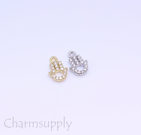 Gold or Silver tiny little hamsa cz charm, 8x7mm, fatima's hand pendant, Hamsa Jewelry, 1 pc or 10 pcs, WHOLESALE,CPG413-CPS413