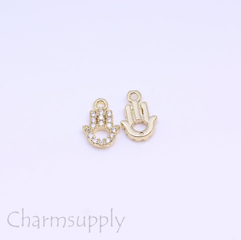 Gold or Silver tiny little hamsa cz charm, 8x7mm, fatima's hand pendant, Hamsa Jewelry, 1 pc or 10 pcs, WHOLESALE,CPG413-CPS413