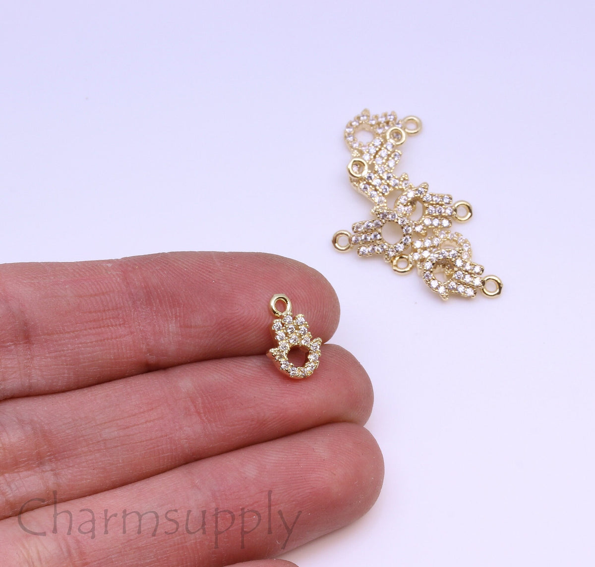 Gold or Silver tiny little hamsa cz charm, 8x7mm, fatima's hand pendant, Hamsa Jewelry, 1 pc or 10 pcs, WHOLESALE,CPG413-CPS413